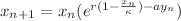 $x_{n+1} = x_{n} (e^{r(1-\frac{x_{n}}{\kappa}) - ay_{n}})$