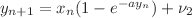 $ y_{n+1}=x_{n} (1-e^{-ay_{n}})+\nu_{2}$