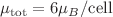 $$\mu _{\mathrm{{tot}}}=6\mu _{B}/{\rm{cell}}$$