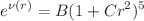 $$e^{\nu (r)} = B(1 + Cr^{2})^{5}$$