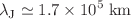 $${\lambda _{\text{J}}} \simeq 1.7 \times {10^5}\;{\text{km}}$$