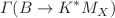 Mathematical equation: $$\Gamma (B\rightarrow K^* M_X)$$